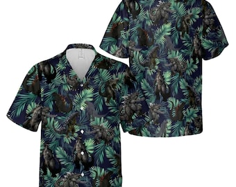 Monster Dinosaur Hawaiian Shirt, Tropical Reptile Button Up Shirt