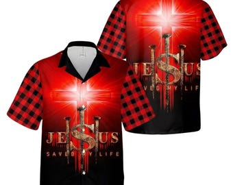 Jesus Saved My Life Hawaiian Shirt, Christian Buffalo Plaid Button Up