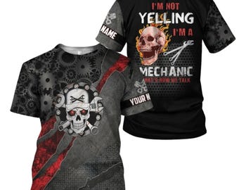 Custom Mechanic Skull Shirt, Funny Mechanic Gift, Personalized Garage T-Shirt