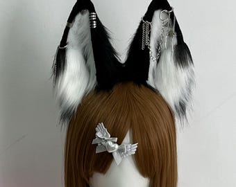 Realistische Black & White Wolf Ohren: Cosplay pelziges Haarband