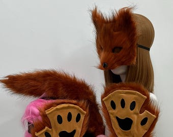 ぬいぐるみキツネコスチュームセット：フェイクファーマスク、足、尻尾