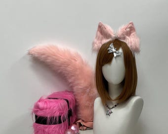 Fuchs Ohren Pfirsich Farbe Kunstpelz Stirnband und Schwanz: Cosplay Kostüm Accessoire