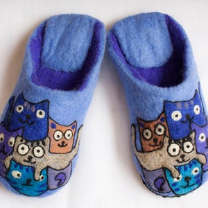 Cadeau kattenliefhebbers / Gevilte pantoffels / vilten pantoffels / wollen pantoffels / Katten / damesschoenen / pantoffels / kattenliefhebber cadeau / kattenpantoffels