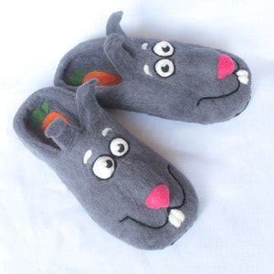 Felted Wool Rabbit Slippers, Handmade Unisex Shoes