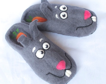 Felted Slippers Rabbit Unisex slippers Positive gift father's day gift