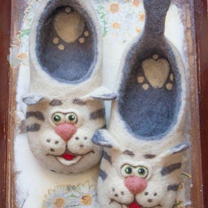 Gevilte pantoffels voor vrouwen met katten - vilten pantoffels voor dames - kattenliefhebbers kerstcadeau - cadeau voor kattenmoeder