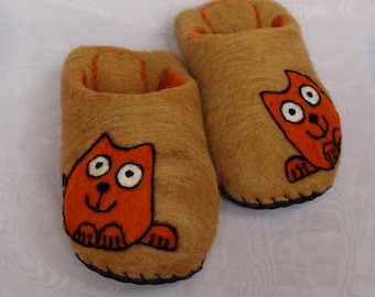 Two-tone Cat Print Felted Slippers Funny Slippers Christmas Gift for Cat Lovers