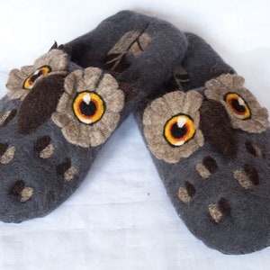 Felted unisex slippers Owl