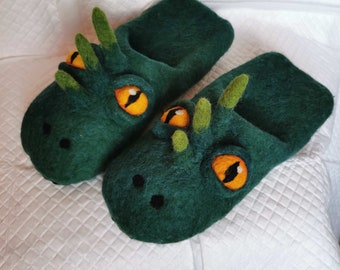Felted crazy slippers Green Dragon