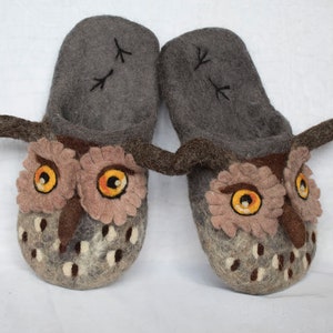 Men's Felted Slippers Owl, Funny Gift For Husband, Father's Day Gift, Christmas Gift For Man