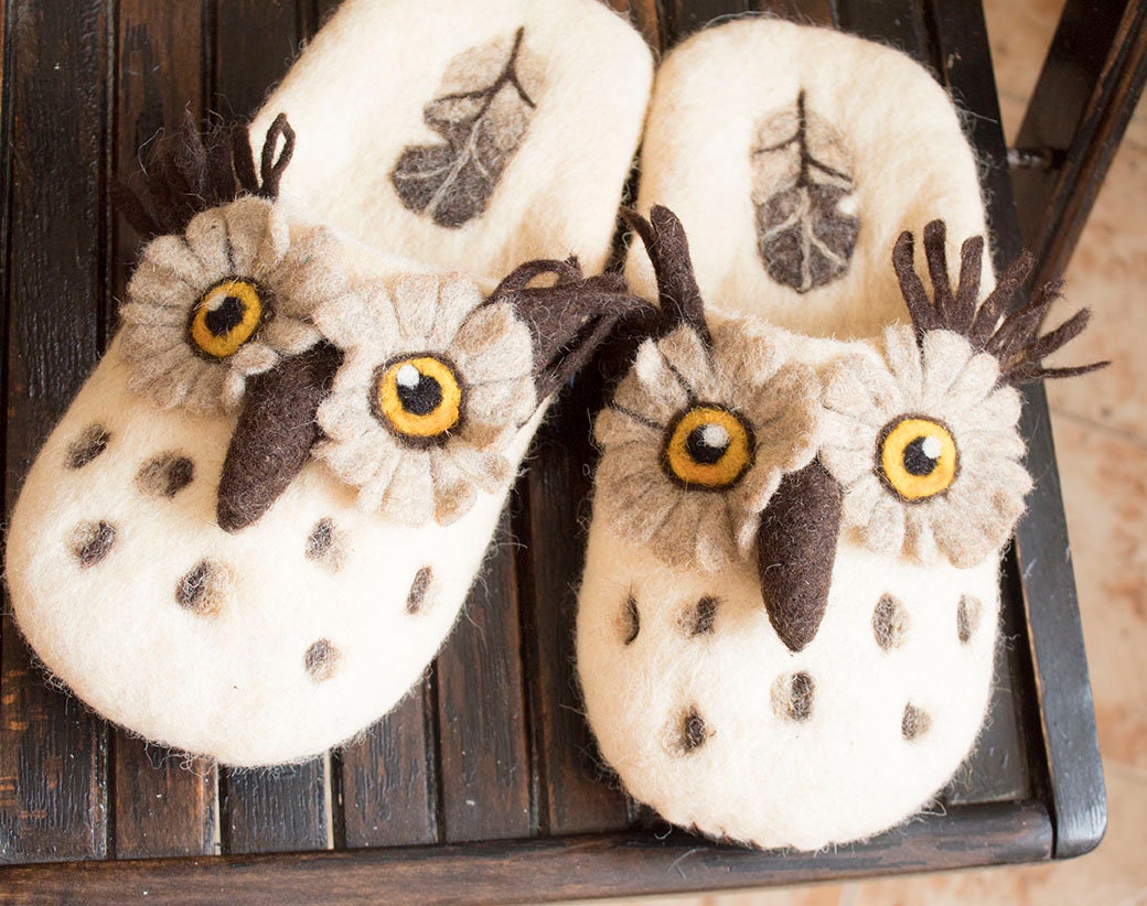 Buy Felted Women s Slippers With an Owl Women s White Slippers