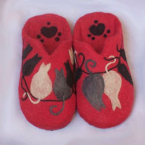 Vilten pantoffels voor vrouwen met katten, kerstcadeau voor kattenliefhebbers, cadeau voor kattenmoeder