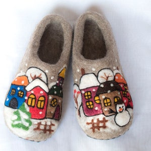 Natural wool felted slippers Christmas gift
