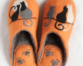 Felted Wool Slippers for Cat Lovers Gift for Cat Lovers