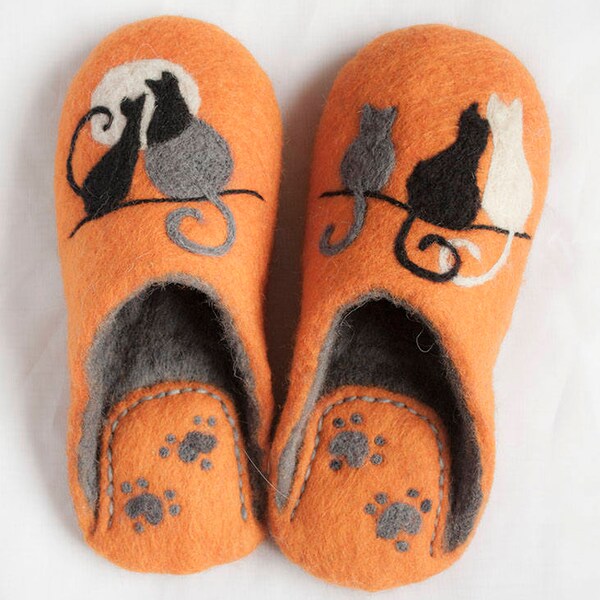 Felted Wool Slippers for Cat Lovers Gift for Cat Lovers