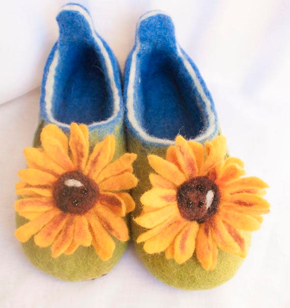 Felted slippers wool slippers sunflower Etsy