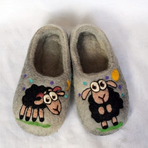 Handmade Felted Wool Slippers – Sheep Design, Cozy Women's Shoes