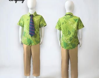 Fox Inspired Cosplay Shirt Set, Green Printed Shirt with Tie, Anime Style Party Gift