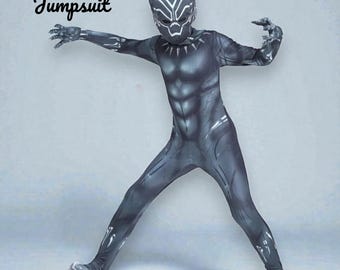 Black Superhero Cosplay Jumpsuit Set, Child Size Full Body Costume, Anime Gift