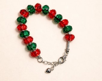 Christmas Beaded Bracelet | Holiday Jewelry Gift | Red Green Stretch Bracelet