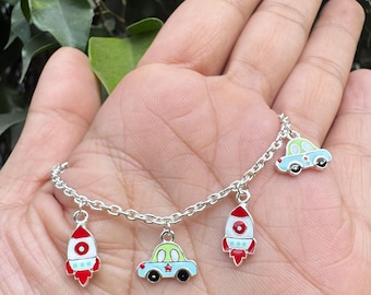 Sterling 925 Sterling Silver Race Car & Rocket Baby Bracelet