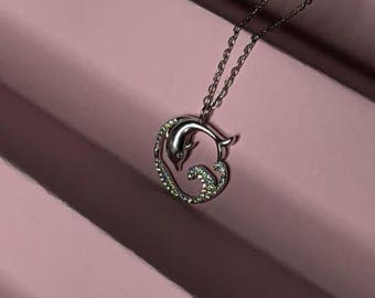 Sterling 925 Sterling Silver Dolphin Wave Necklace: Hypoallergenic Ocean Jewelry