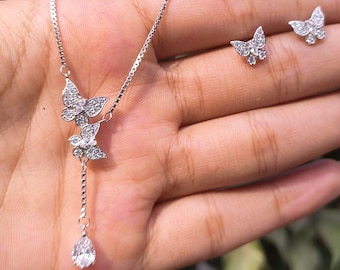 The 925 Sterling Silver Dainty Butterfly Necklace Set