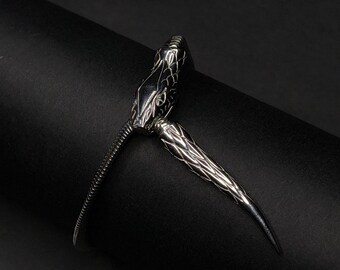 Sculpted Snake Head Bracelet: 925 Sterling 925 Sterling Silver