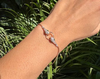 Rose Gold Plated 925 Sterling 925 Sterling Silver Serpent Head Bracelet with Zircon Stones