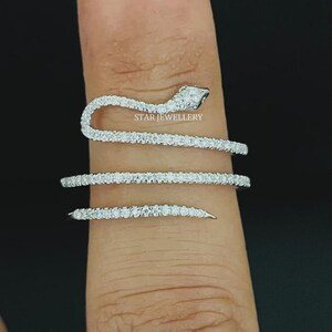 VVS MOISSANITE Long Snake Ring 925 Sterling Silver Multi Layer Coiled Serpent Ring Full Pave Wrap Ring Unique Designer Solitaire