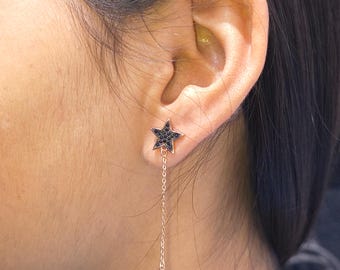 Sterling 925 Sterling Silver Star Moon Earrings: Celestial Dangle Jewelry