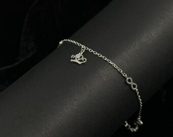 925 Sterling 925 Sterling Silver Crown & Infinity Anklet