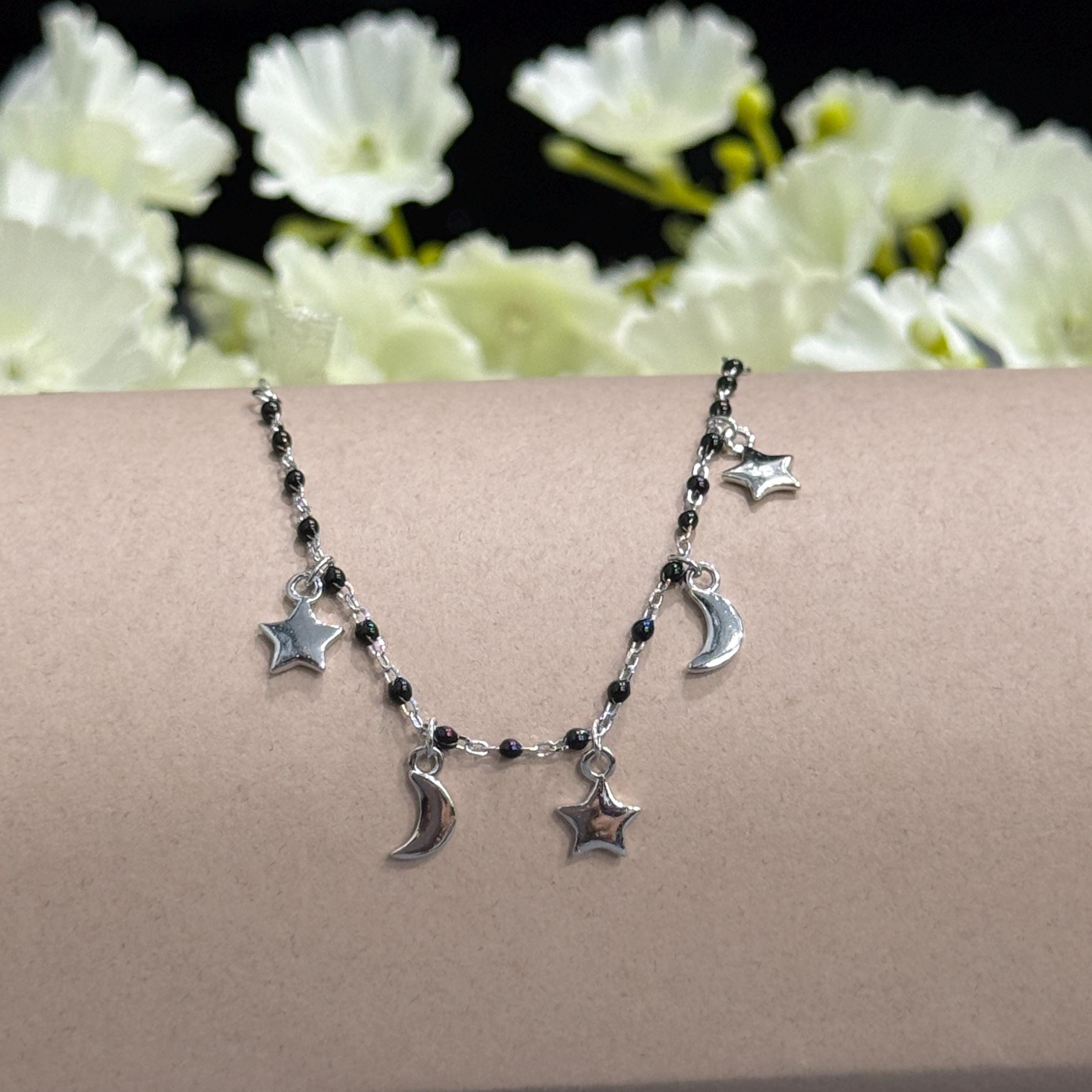 925スターリングシルバー製 月と星のチャームブレスレット - Etsy 日本
