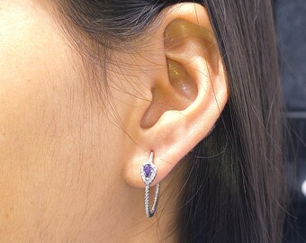Sterling 925 Sterling Silver Purple Sparkle Drop Earrings: Handmade 925 Silver