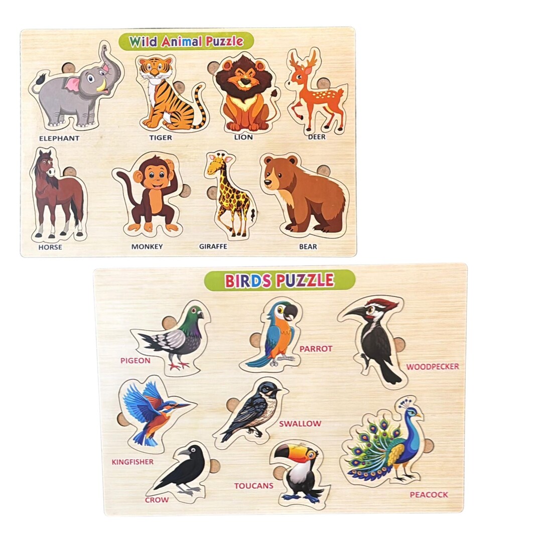 Wooden Animal and Bird Puzzle Set | Montessori Toddler Learning Toy ...