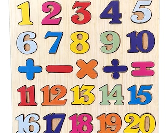 Tablero de rompecabezas de madera con números del 1 al 20, colorido juguete educativo de matemáticas Montessori, juego de aprendizaje para niños pequeños y preescolares, regalo de actividad de conteo.