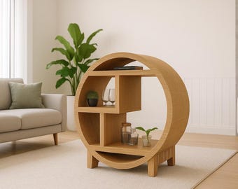 Estante escultural moderna em madeira | Design ondulado em ziguezague | Móvel minimalista para decoração de casa | Armazenamento exclusivo feito à mão