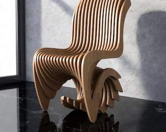 Sedia scultorea in legno realizzata a mano / Poltrona d'accento moderna in legno curvato / Mobili di lusso di design / Arredamento minimalista per la casa