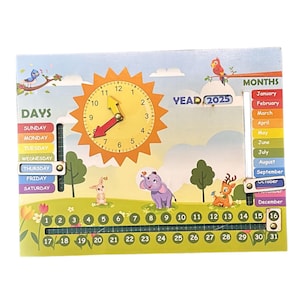 Tablero de madera con calendario todo en uno / Juego de aprendizaje de fechas para mi primera vez / Actividad educativa de mes, día y año / Preescolar para niños pequeños