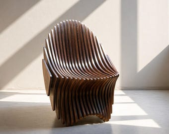 Modern Wooden Sculptural Chair | Handmade Curved Wood Lounge Chair | Luxury Home Decor Furniture | Minimalist Accent Chair