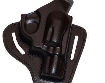 Handmade Pancake Leather Holster with Thumb Break Fits S&W K-Frame 3 Inch RH OWB.