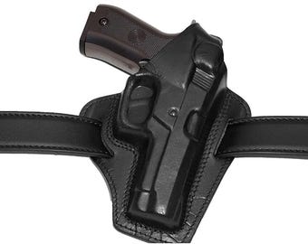 Smith&Wesson 5906 Holster, 2 Slot Pancake OWB Leather Holster Thumb Break Right Hand Handmade