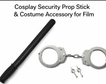 Cosplay Police Accessories Set – Metal Handcuffs (2 Keys) & 40 cm Rubber Baton – Costume Prop