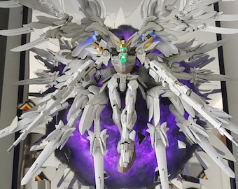 Handmade Wing Gundam Zero Diorama: LED Lighted Broken Mirror Anime Art