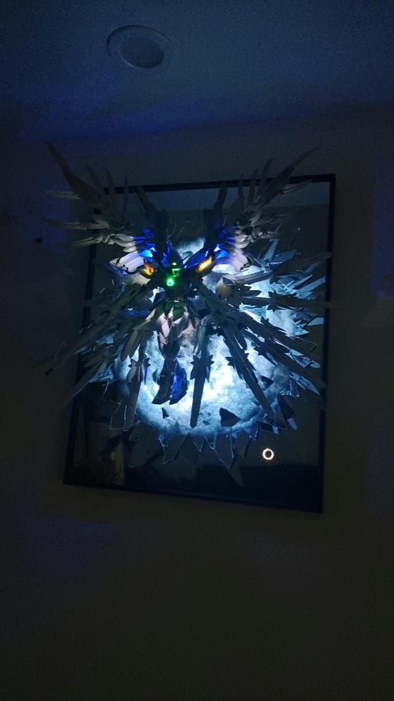 Handmade Wing Gundam Zero Diorama: LED Lighted Broken Mirror Anime