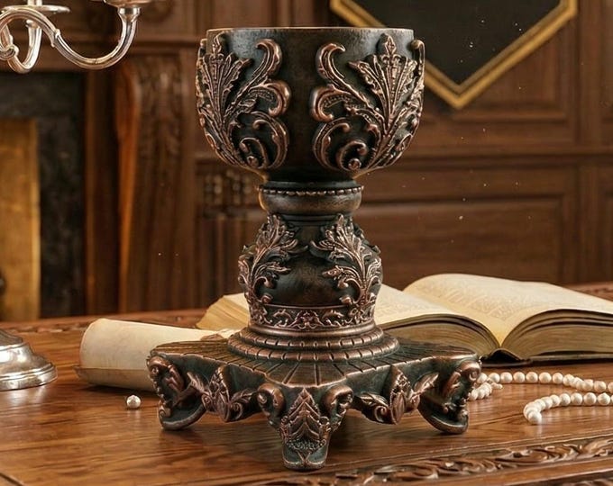 Grand Ornate Pedestal Candle Holder | Handcrafted Gothic-Inspired Decor | Antique Bronze Finish