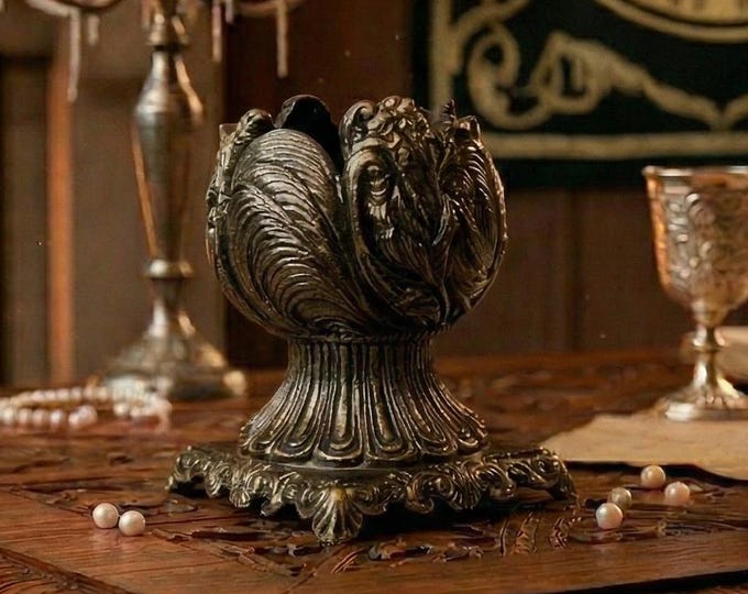 Lotus Petal Plaster Candle Holder - Antique Bronze