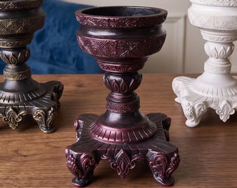 Ciotola con piedistallo realizzata a mano / Calice vintage decorato / Decorazione Dark Academia / Argilla minerale / Bronzo antico o bianco