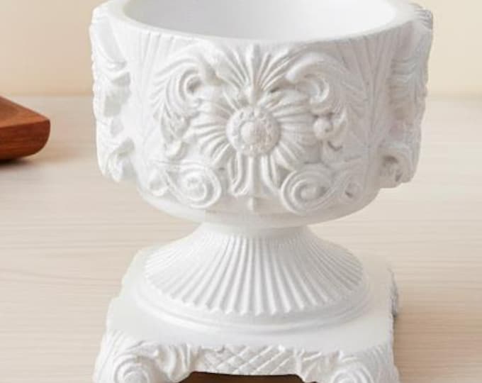 Ornate Plaster Urn Candle Holder - Classic White or Antique Bronze