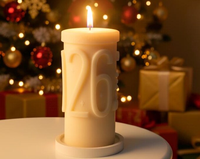 Elegance Embossed Soy Wax Pillar Candle | Handcrafted Horse & "2026" Design | Unscented Decorative Art Candle
